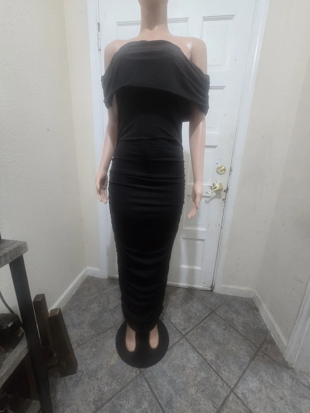 cameo One-Shoulder Black Ruched Midi Dress